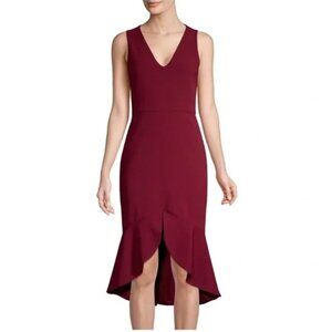 Alice + Olivia Blakesley Split Front Fit-&-Flare Maroon Wine Midi Formal Dress